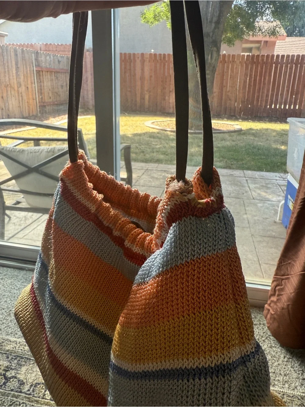 Striped Knit Shoulder Bag - Pastel Boho Crochet Handbag The Sak
